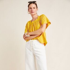 Frye X Anthropologie Marin Mustard Yellow top Size Medium